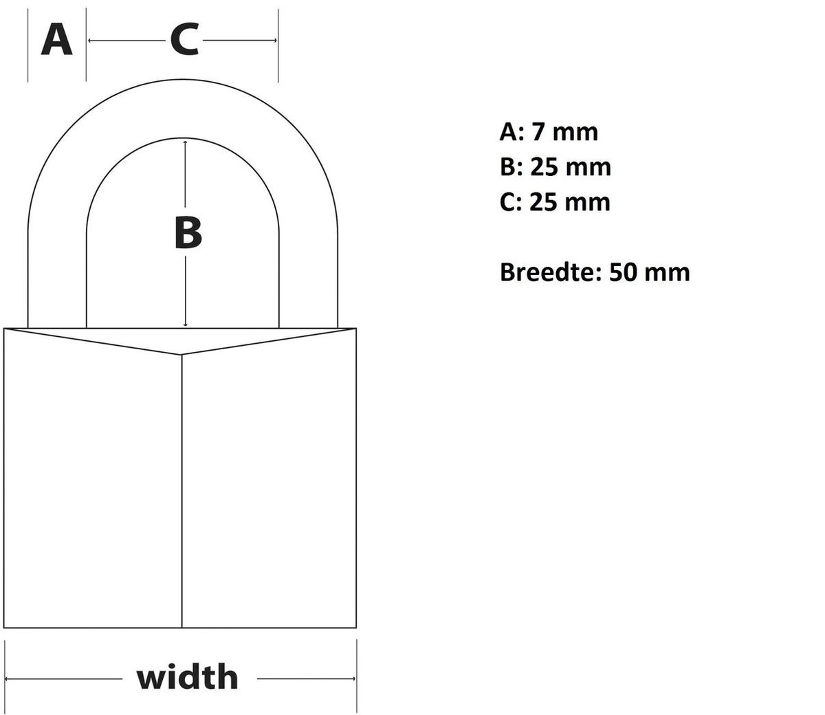 Masterlock 50mm - 25mm shackle, 7mm diam. - double locking - 5-pin cylinder - Geel