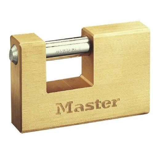 Masterlock 85mm wide x 18mm thick - 30mm hardened steel shackle, 12mm diam. - hor - Geel