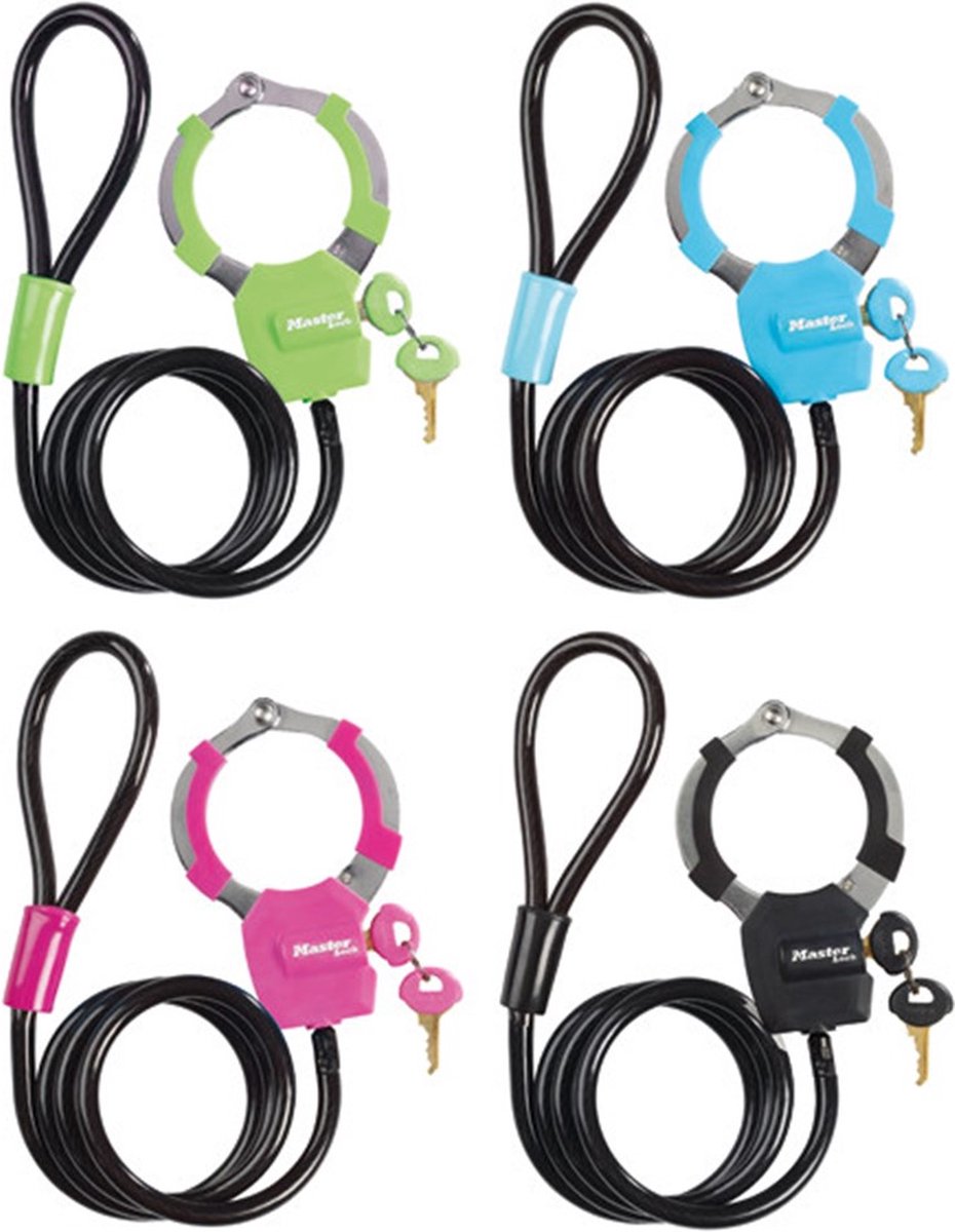 Masterlock Keyed braided steel cable 1 m x Æ 8 mm w/4 keysvinyl cover - colours