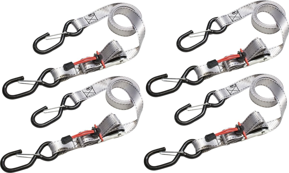 Masterlock Set of 4 spring clamp tie downs with zamac buckle and S hooks 1,80m -