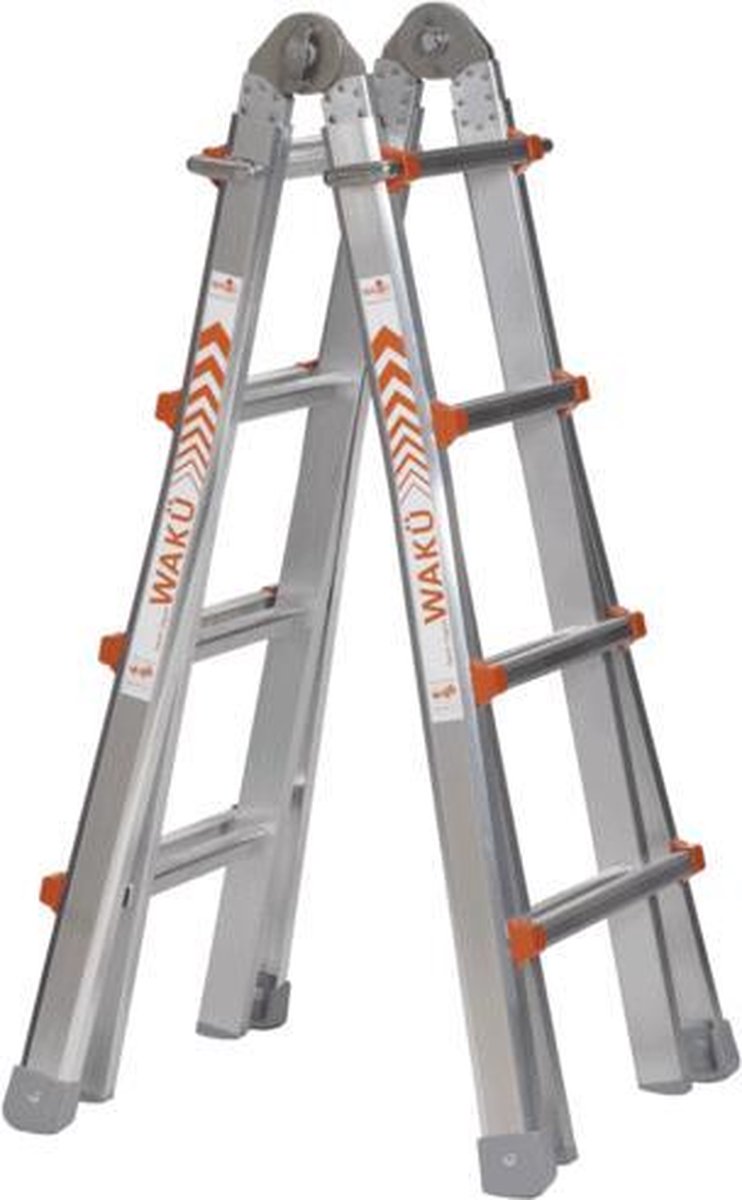 Little jumbo Professionele telescopische vouwladder 4x4 treden Waku