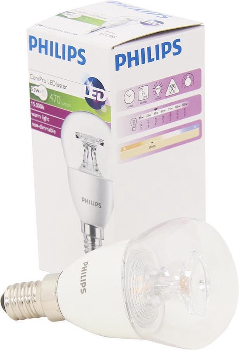 Philips LED kogel 5,5-40W E14 827 P45 helder - Wit