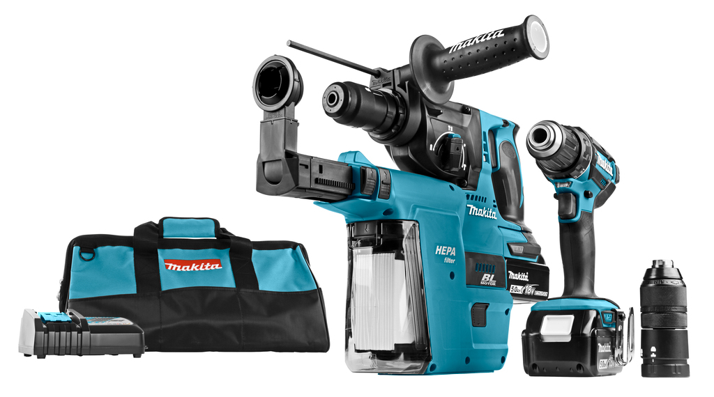 Makita DLX2168TW Combiset - DDF482 Boor-/schroefmachine + DHR243 boorhamer 18v 5,0 Ah accu (2 st),snellader, Tas