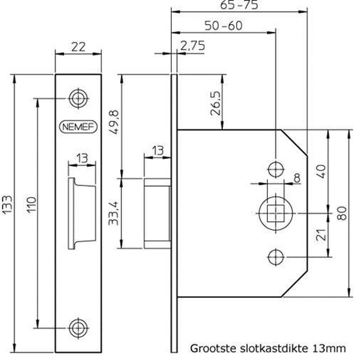 Nemef 55-50, Loopslot, Dm50Mm, Krukgat 8Mm, Voorplaat Staal Verzinkt 2 - 9005500500