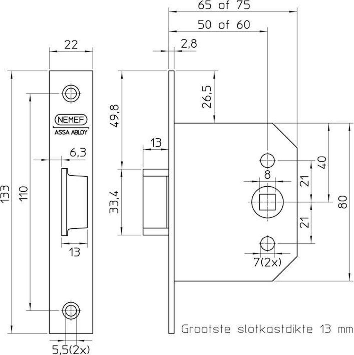 Nemef 55-50, Loopslot, Dm50Mm, Krukgat 8Mm, Voorplaat Staal Verzinkt 2 - 9005500500