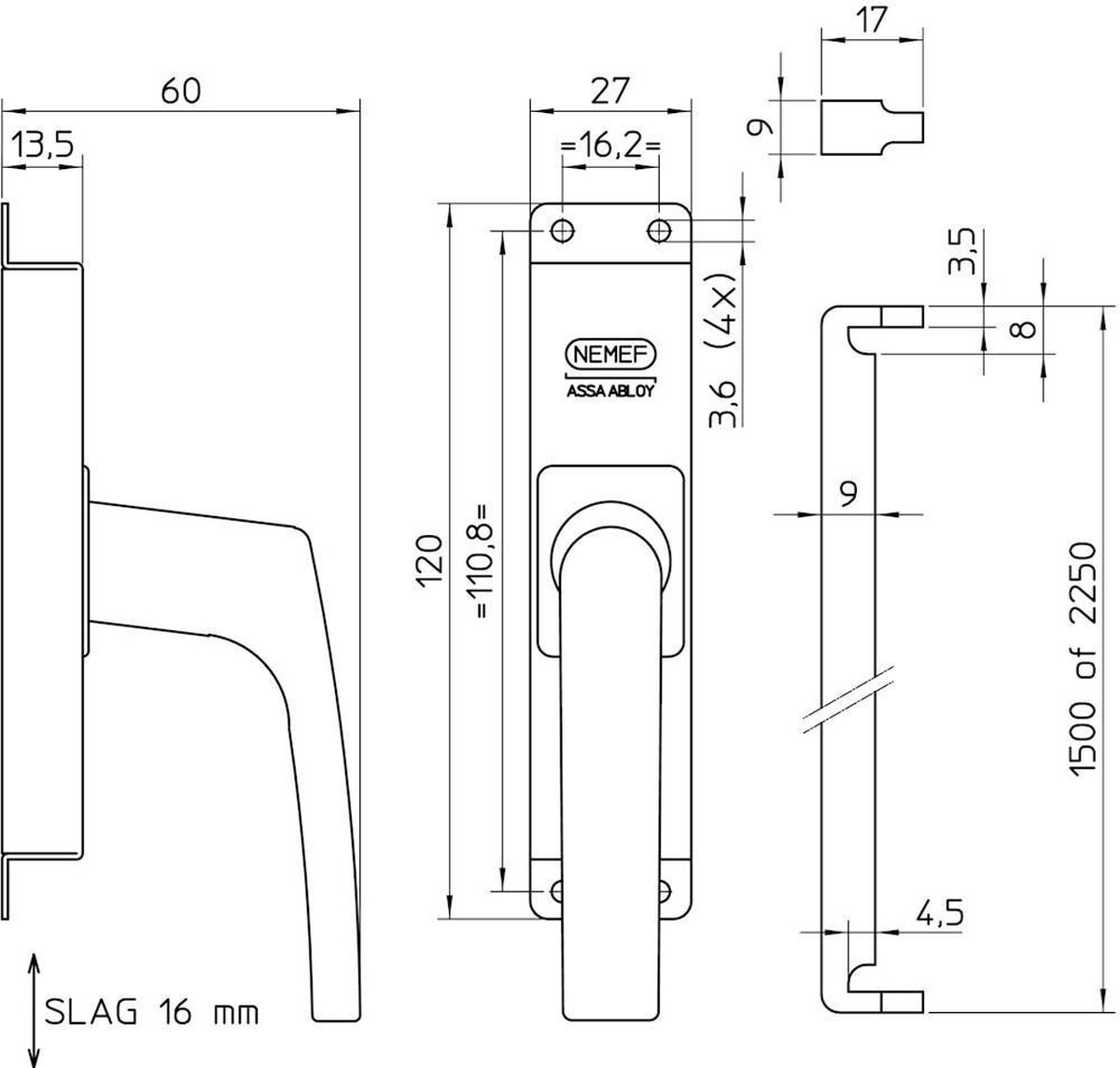 Nemef Krukespagnolet 7E1/2/34 Rs/Ls Zonder Staaf,Krukespagnolet 7E1/2/34 Rs/ - 9000734050