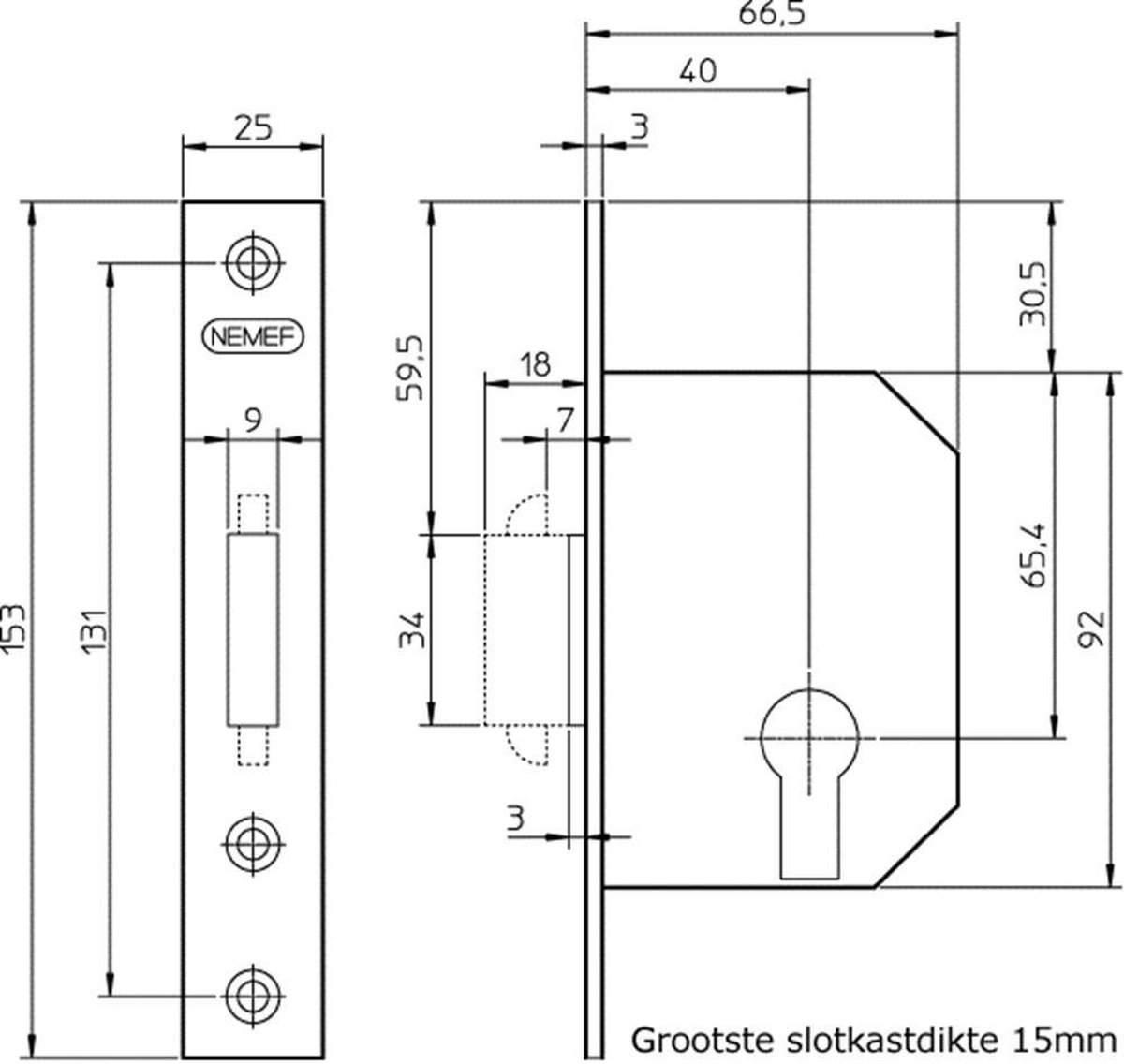 Nemef Schuifdeurslot 605/40Mm - 9060500400