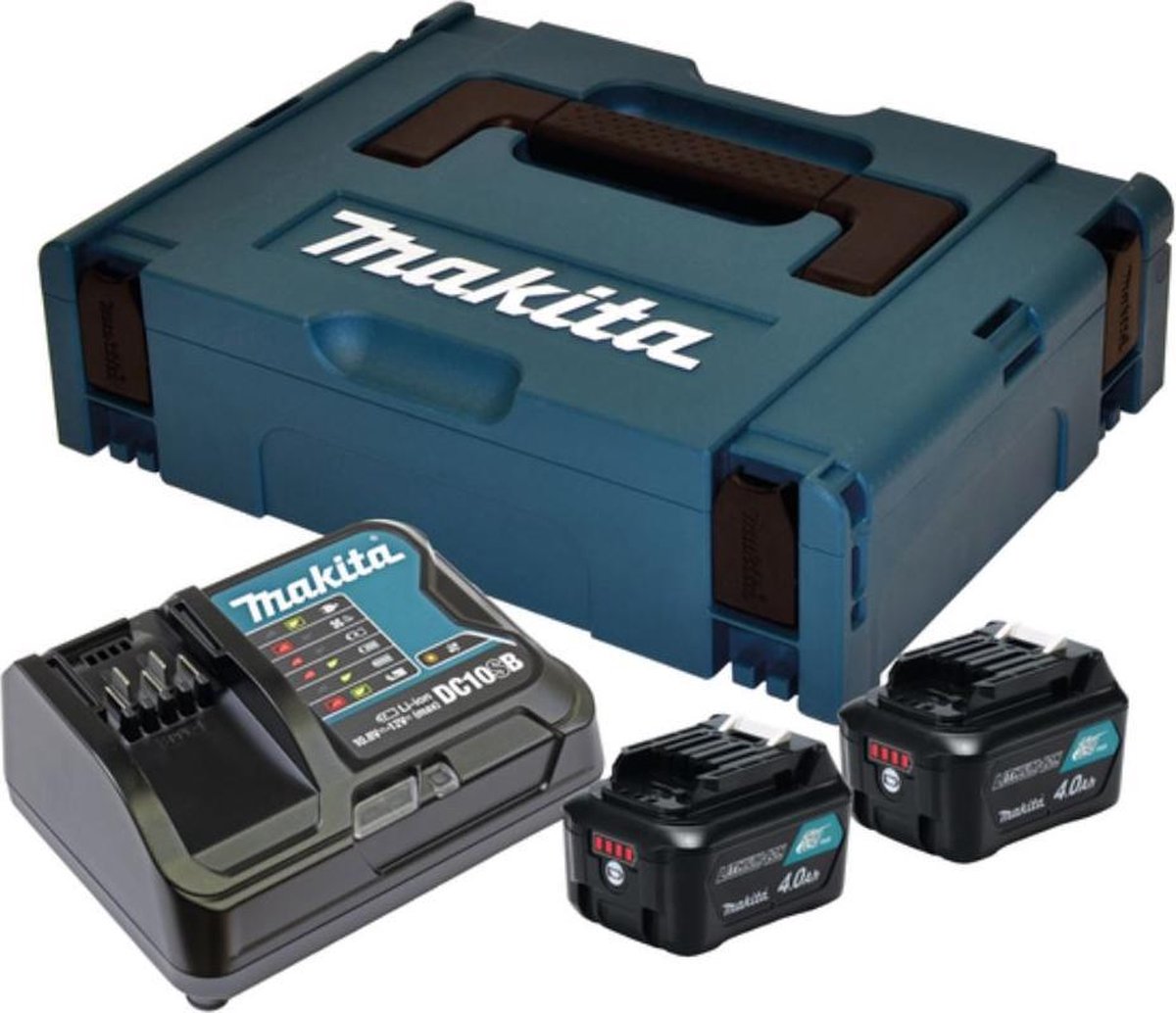 Makita Power source kit: DC10SB lader + 2x BL1041B 12v Max (10,8V) Li-Ion schuifaccu - 4,0Ah