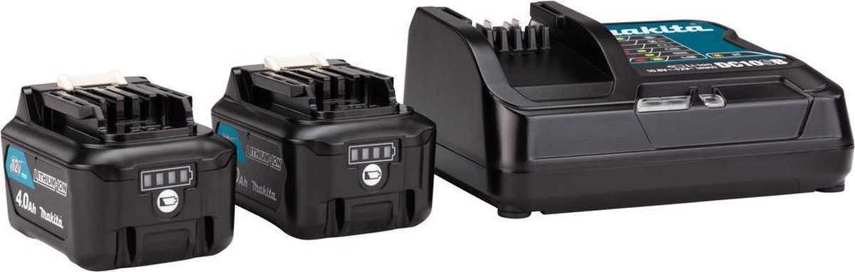 Makita Power source kit: DC10SB lader + 2x BL1041B 12v Max (10,8V) Li-Ion schuifaccu - 4,0Ah