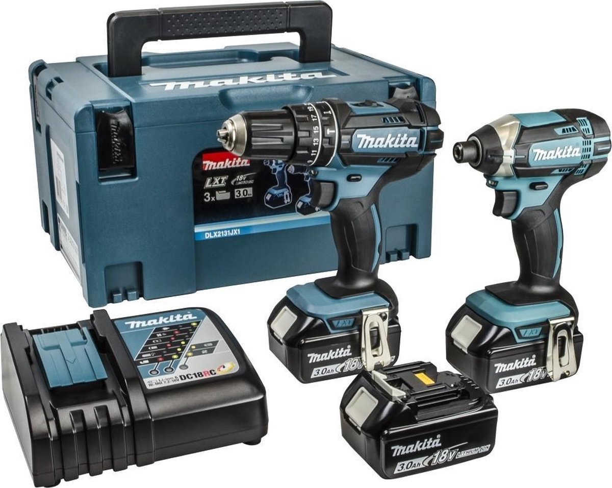 Makita DLX2131JX1 18V accu klopboormachine DHP482 + slagschroevendraaier DTD152 combiset (3x 3.0Ah accu) in Mbox