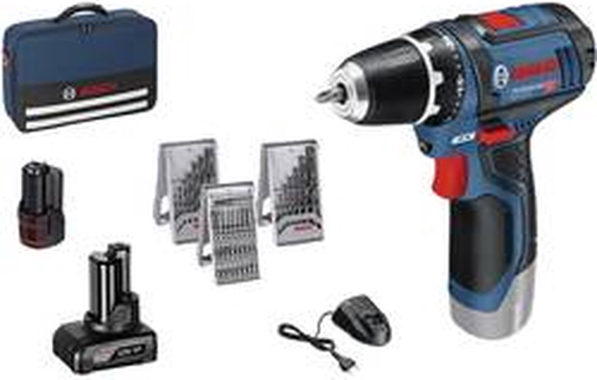 Bosch GSR 12V-15 accuboorschroevendraaier | 12v 2.0Ah + 4.0Ah accu | + 39 accessoires - Blauw