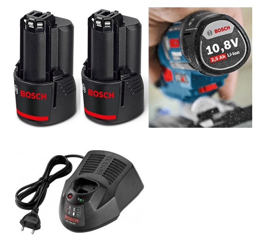 Bosch 12v (10,8v) starterset met 2 accu&apos;s van 2,5Ah + Lader AL1130CV