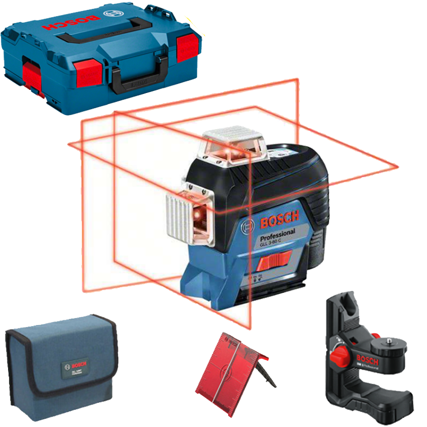 Bosch GLL 3-80 C Kruislijnlaser + BM1 houder Click & Go | Zonder accu&apos;s en lader in L-boxx