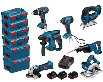 Bosch TM-Comboset 7-delig 18 Volt 4.0 Ah Li-ion + GSR18 + GDR18 + GSA18 + GWS18 + GKS18 + GBH18 + GST18