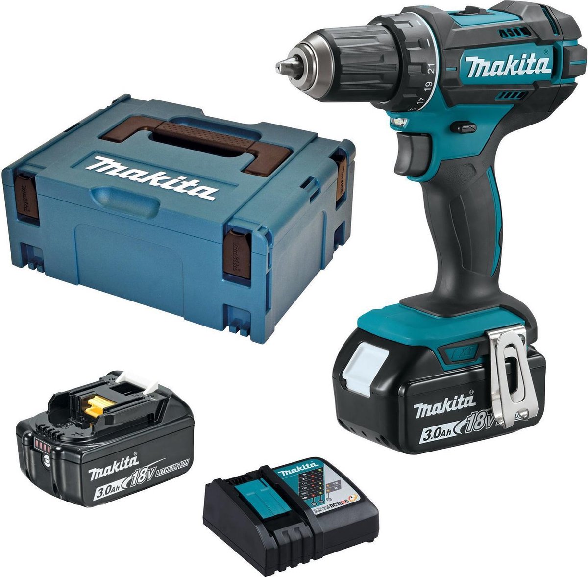 Makita DDF482RFJ 18v Boor-/schroefmachine 3,0 Ah accu (2 st),snellader, Mbox