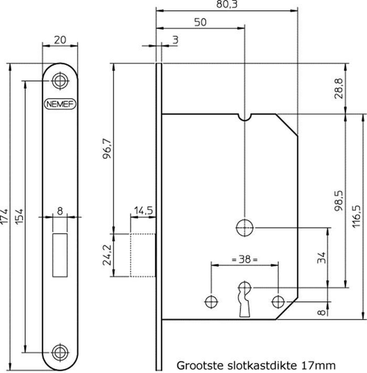 Nemef KASTSLOT 1256/2-50MM 2SL. * - 9125602500