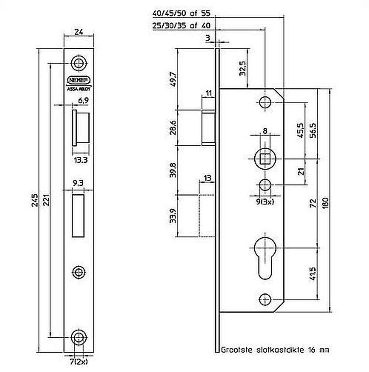 Nemef Deurslot 8691/14-25Mm Rs Deurslot 8691/14-25Mm Afstand 72Mm - Vpl 24X2 - 9869114251