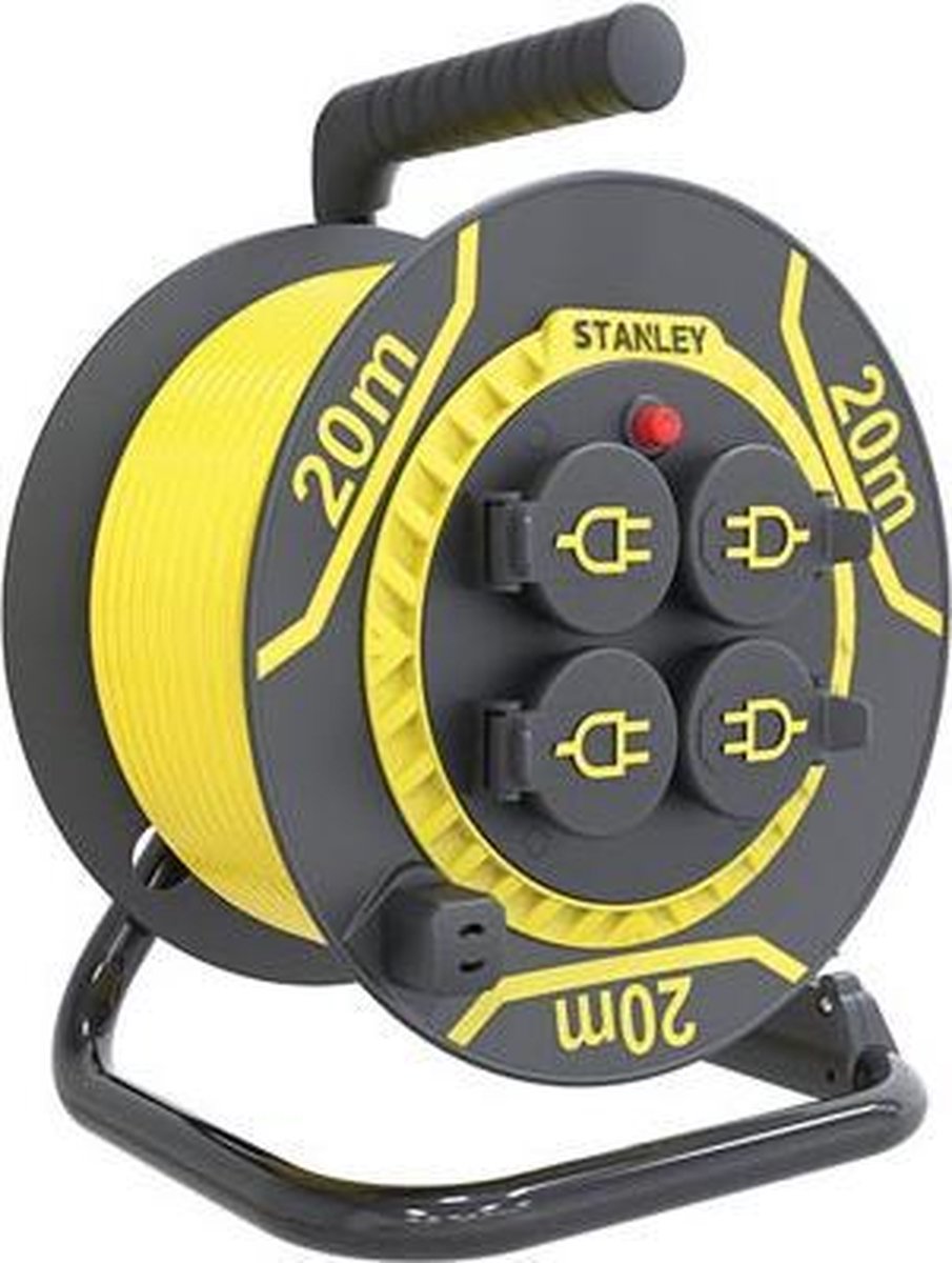 Universeel Neopreen Kabelhaspel - 20m - 4 stopcontacten - Zwart