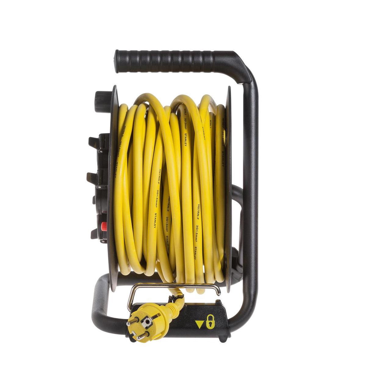 Universeel Neopreen Kabelhaspel - 20m - 4 stopcontacten - Zwart