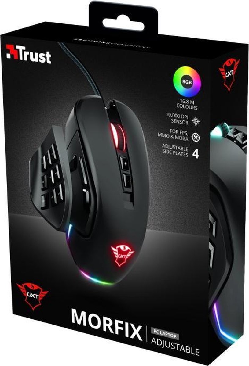 Trust GXT 970 Morfix Aanpasbare Gaming Muis - Zwart
