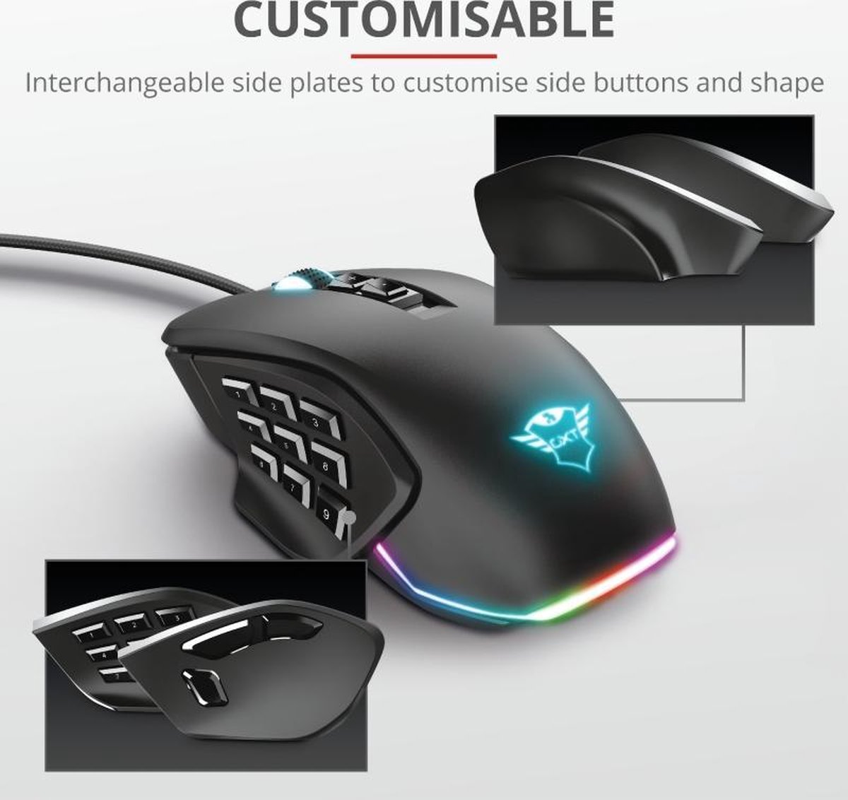 Trust GXT 970 Morfix Aanpasbare Gaming Muis - Zwart