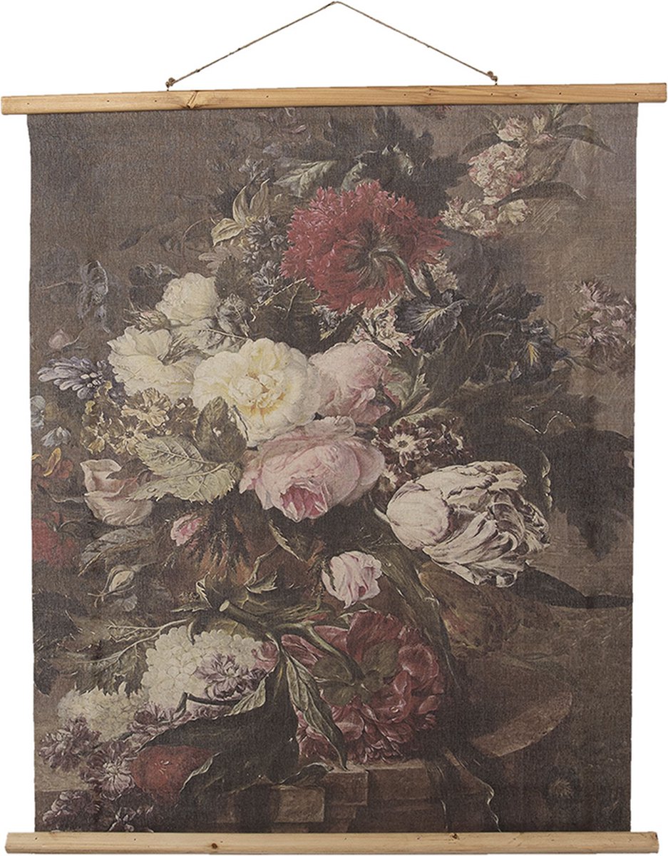 Clayre & Eef Wandkaart met bloemen - 80*2*100 cm - meerkleurig - hout / textiel - rechthoekig - bloemen - - 5WK0032