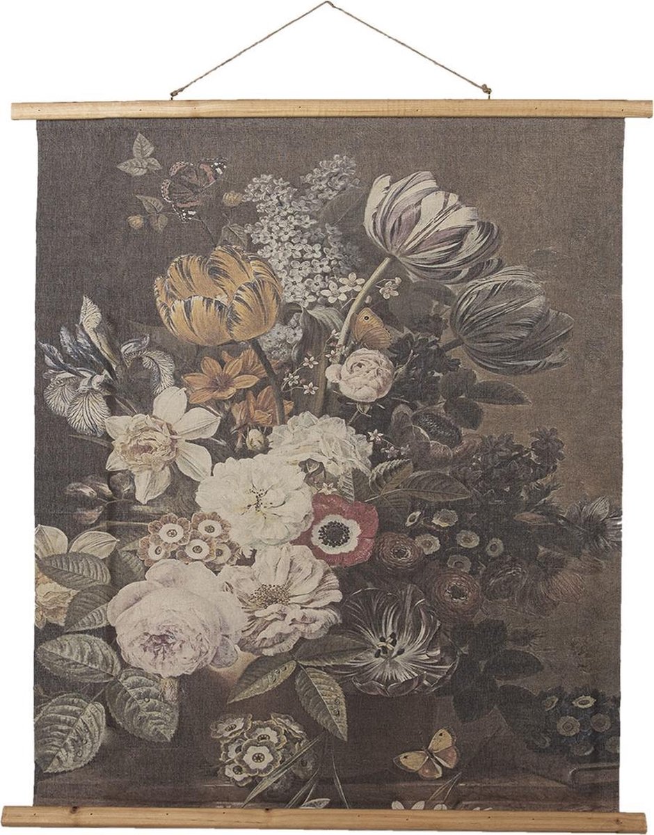 Clayre & Eef Wandkaart met bloemen - 80*2*100 cm - meerkleurig - hout / textiel - rechthoekig - bloemen - - 5WK0031