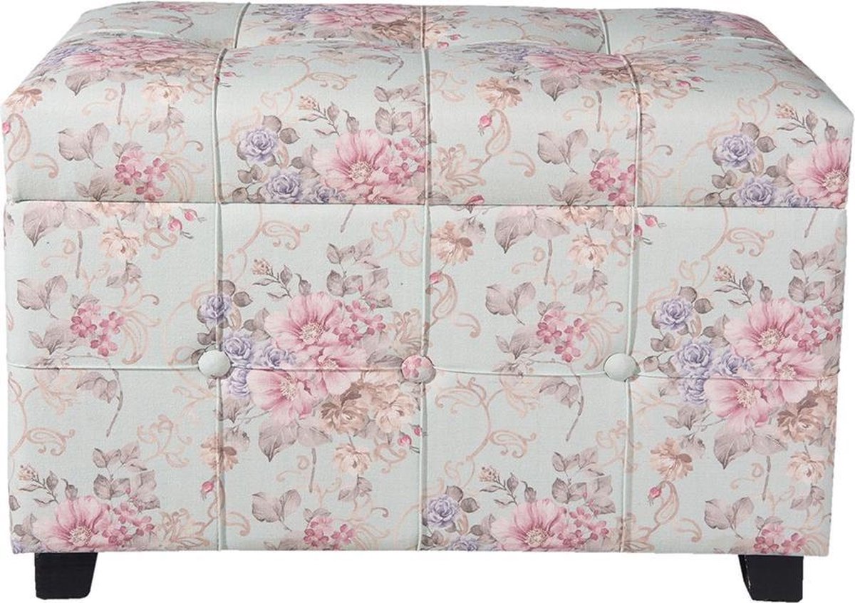 Clayre & Eef - hocker/opbergkist 61*37*43 cm - multi - hout / textiel - rechthoekig - bloemen - 50261 - Roze