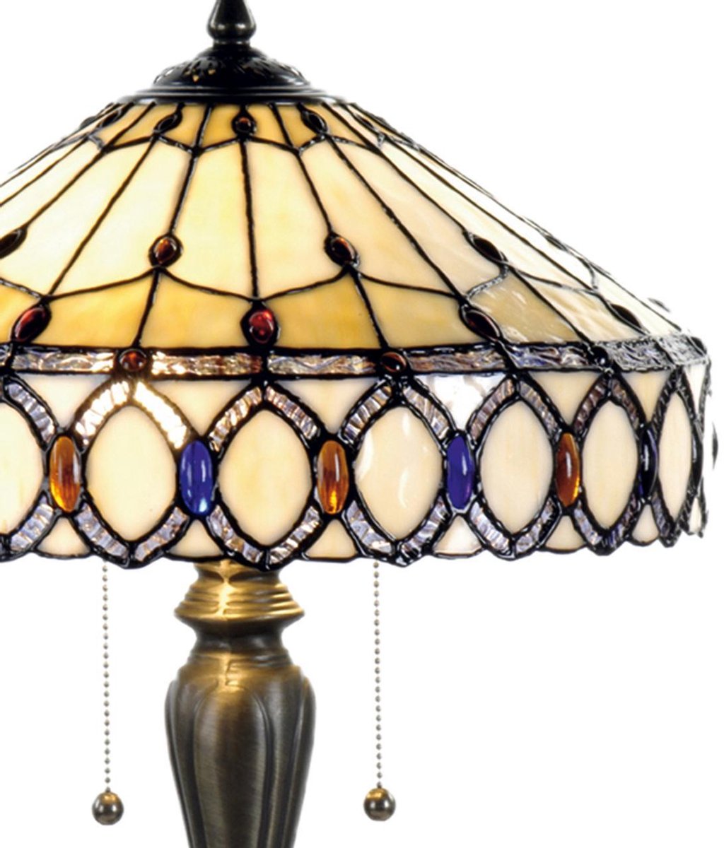 Clayre & Eef Tafellamp tiffany - Ø 40*58 cm e27/max 2*60w - meerkleurig - glas in lood - lumilamp - 5LL-5497 - Bruin