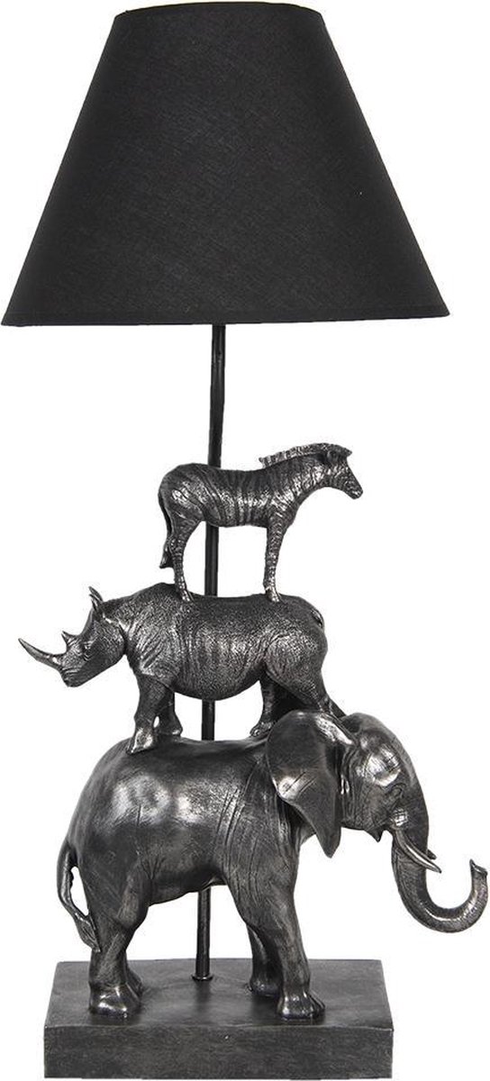 Clayre & Eef Tafellamp - 32*27*65 cm polyresin - olifant, neushoorn, zebra - - 5LMC0003 - Zwart