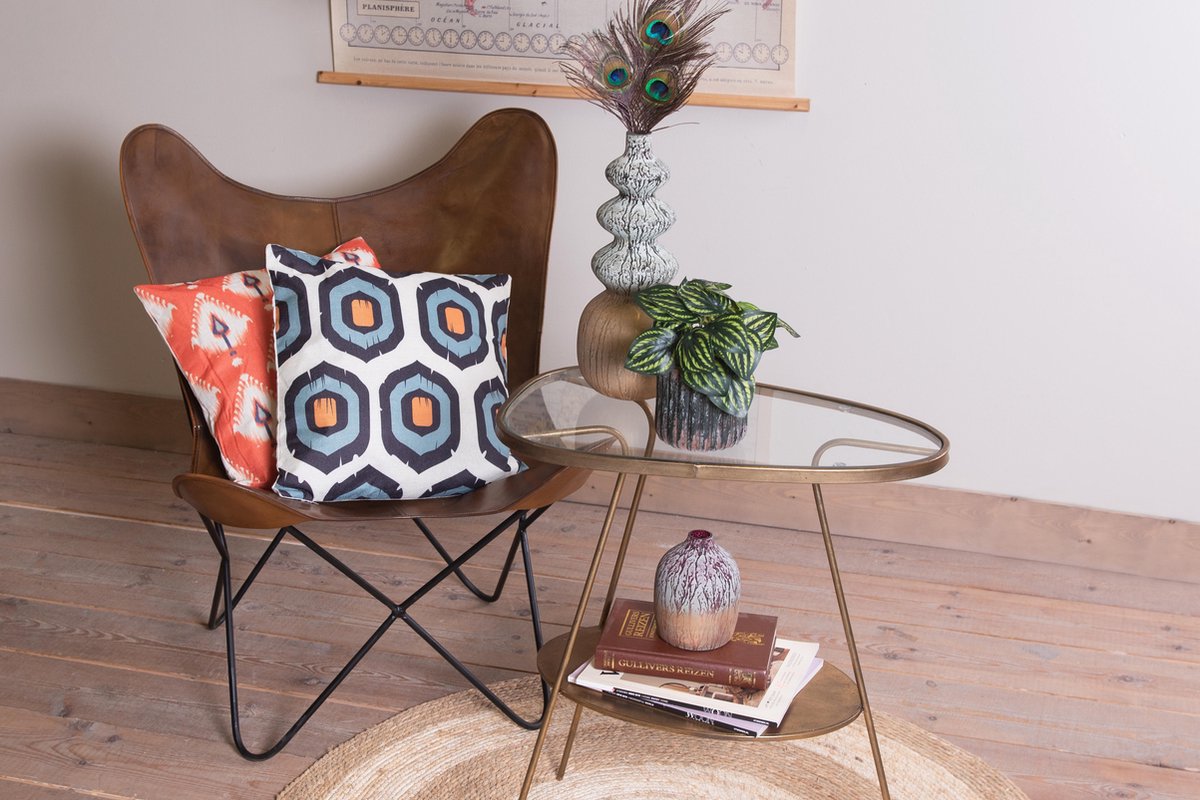 Clayre & Eef Bijzettafel - 61*37*70 cm - koperkleurig - ijzer - driehoekig - - 50472