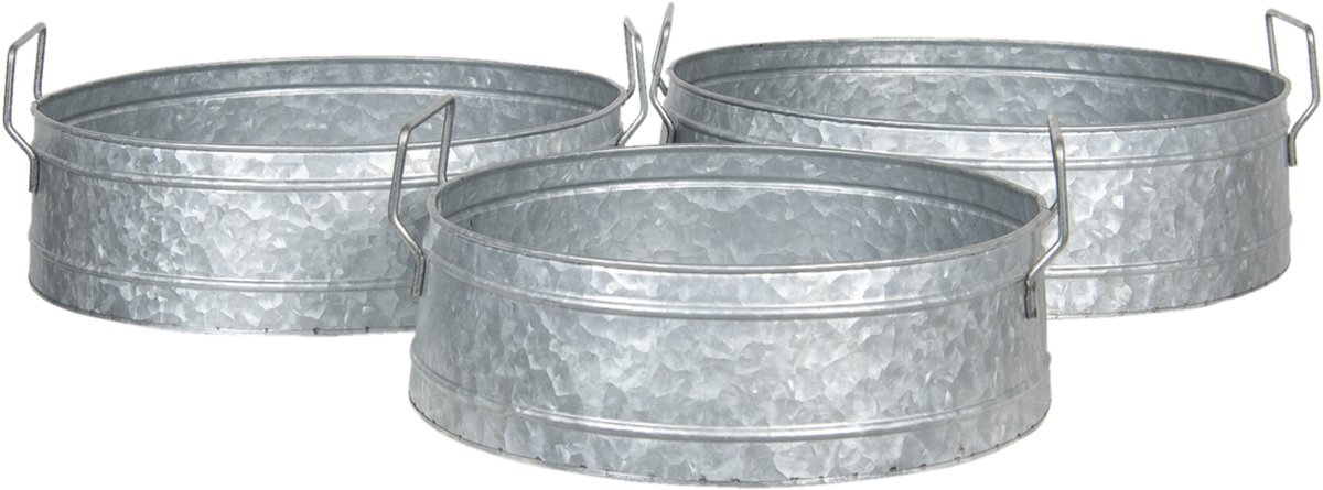 Clayre & Eef Planthouder (set van 3) - Ø 39*15 / Ø 35*14 / Ø 31*13 cm ijzer - rond - - 6Y4187 - Grijs