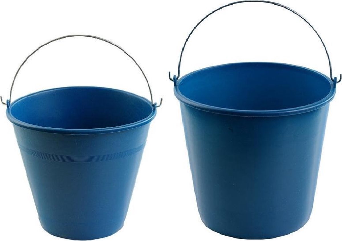 Hega Hogar 2xe schoonmaakemmers/huishoudemmers 8 en 16 liter - Agri emmers - Kunststof/plastic emmer/sopemmer met metalen hengsel/handvat 2 stuks - Blauw