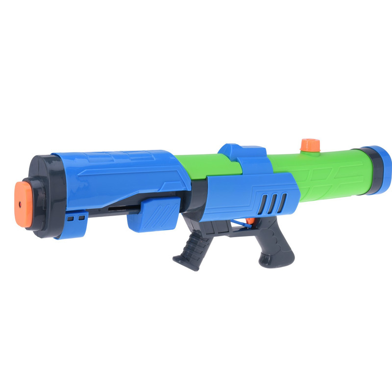 1x Waterpistolen/waterpistool blauw/groen van 63 cm met pomp kinderspeelgoed - waterspeelgoed van kunststof - grote waterpistolen met pomp