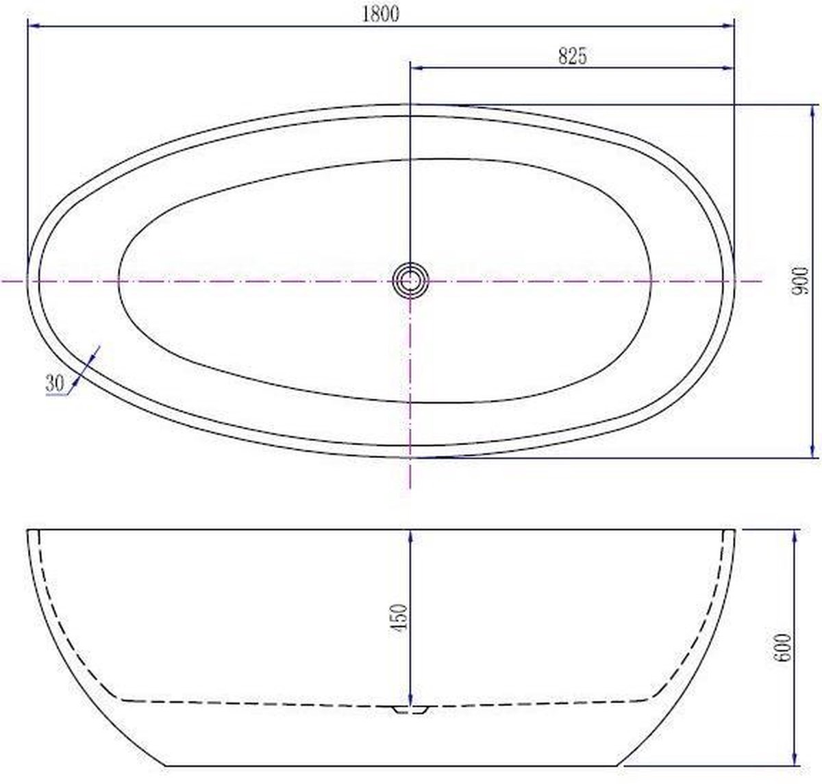 Wiesbaden Sanifun vrijstaand bad Ernesto 180 x 90 x 60 cm. - Wit