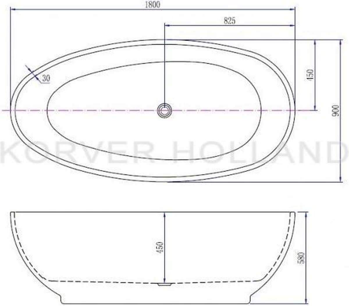 Wiesbaden Sanifun vrijstaand bad Ernesto 180 x 90 x 60 cm. - Wit