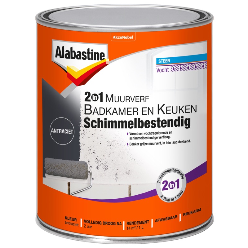 False 2In1 Muurverf B&K Antraciet 1L - 5256778