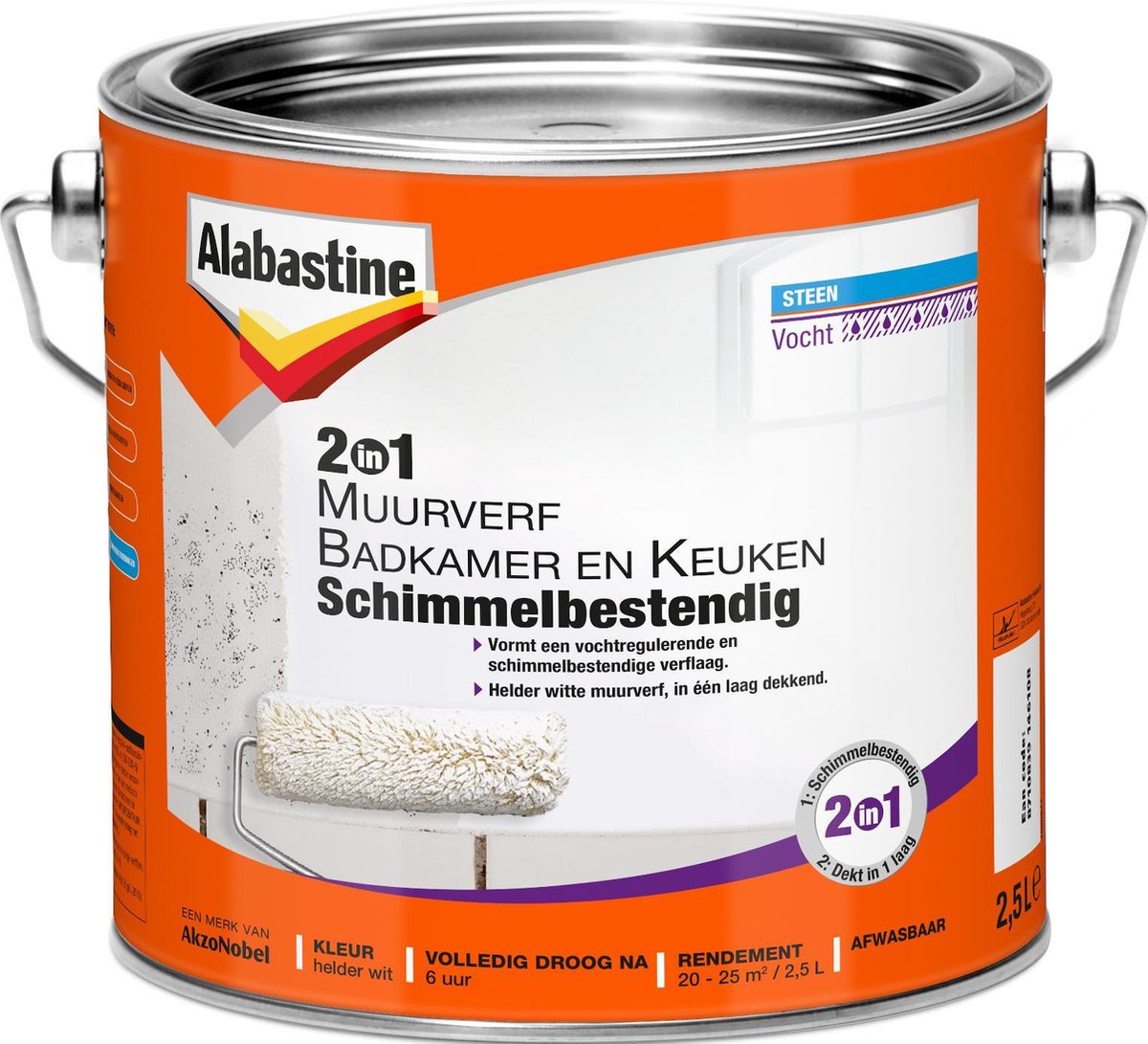 Alabastine 2In1 Muurverf Badk. En Keuk.2,5L - 5096069