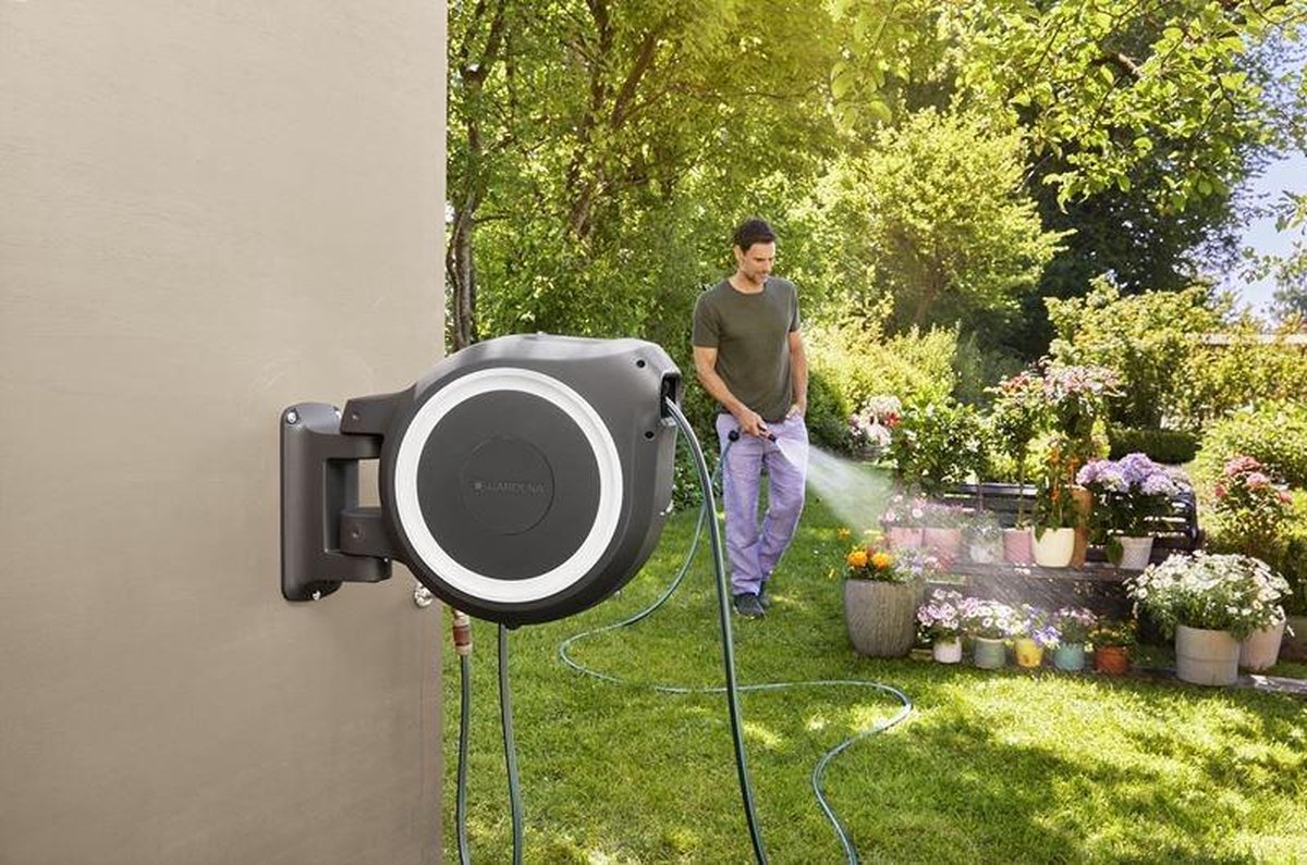 GARDENA Wandslangenbox 25 RollUp M/L wit - Grijs