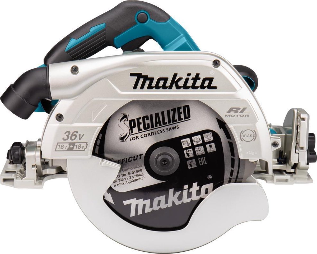 Makita DHS900PT2 | 2x18 V | Cirkelzaag | 235 mm | 5,0 Ah accu (2 st) | duo snellader | in koffer