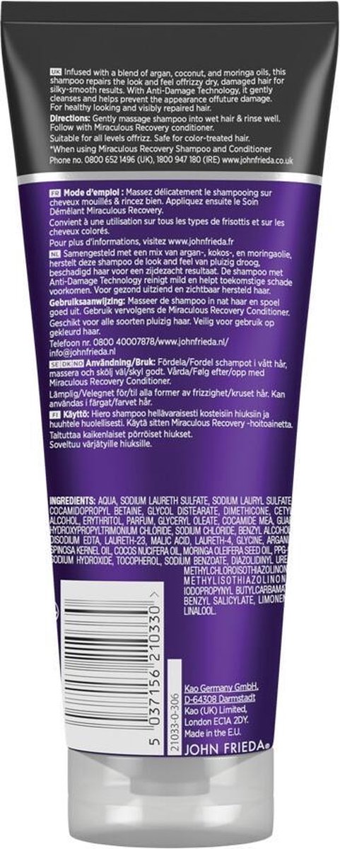 John Frieda Frizz Ease Shampoo Miraculous Recovery 250ml