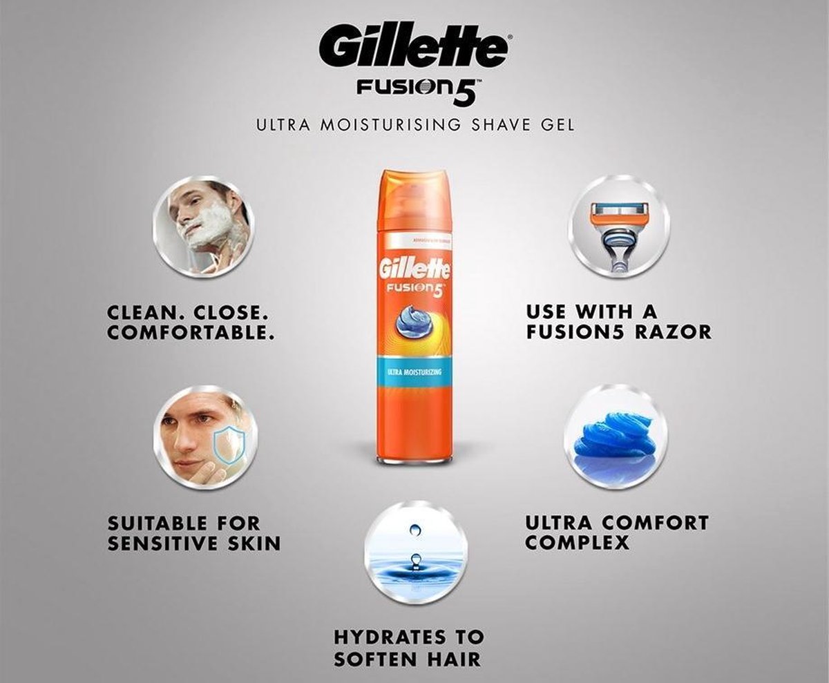 Gillette 200ml Fusion5 Scheergel Ultra Moisturising