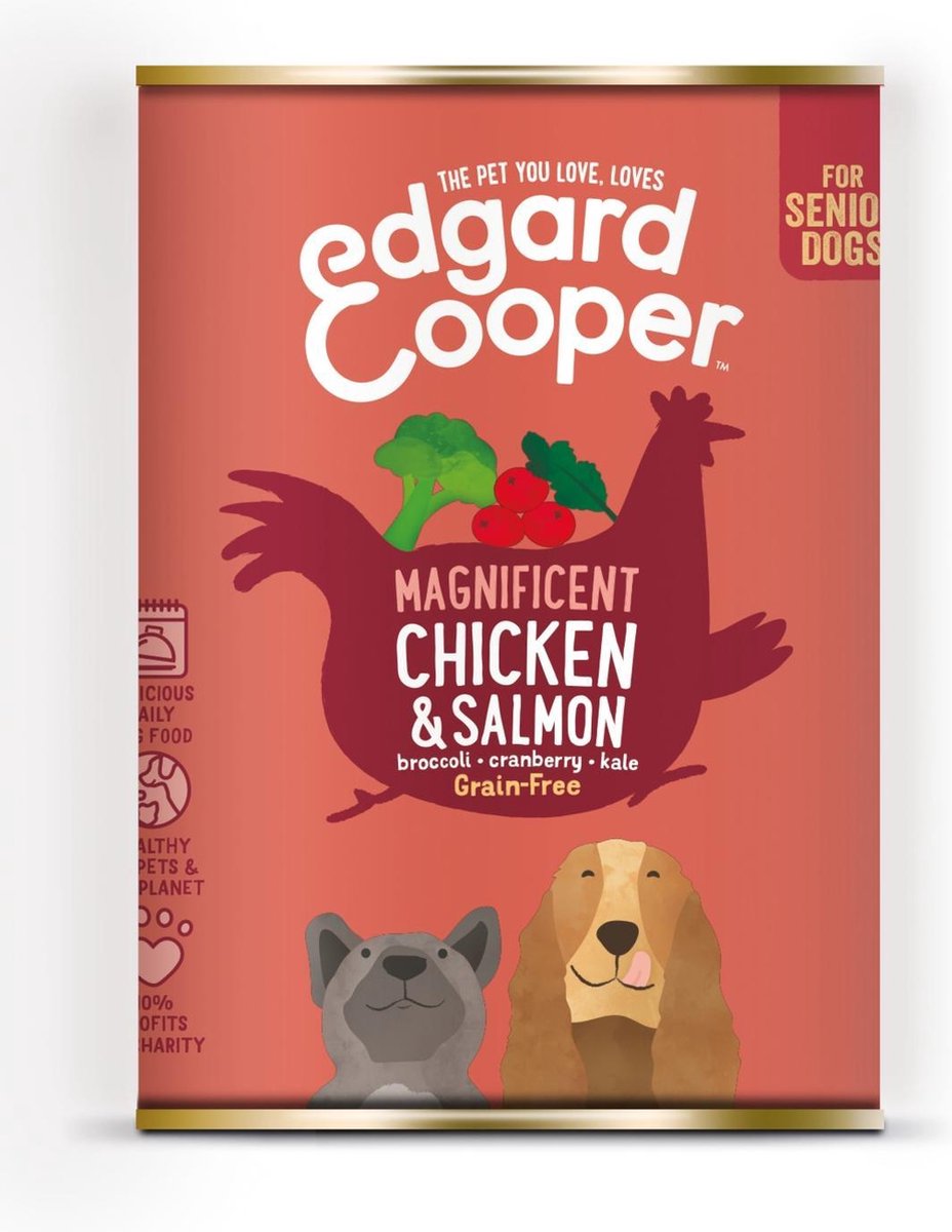 Edgard&Cooper Blik Chicken Salmon Senior - Hondenvoer - Kip Zalm Broccoli 400 g Graanvrij
