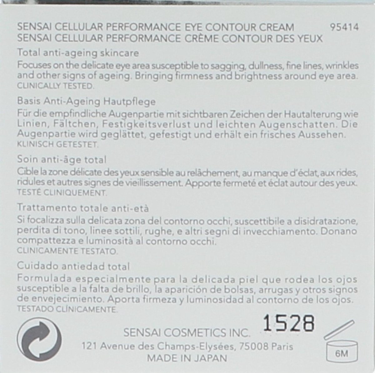 Sensai Eye Contour Cream Oogverzorging 15ml