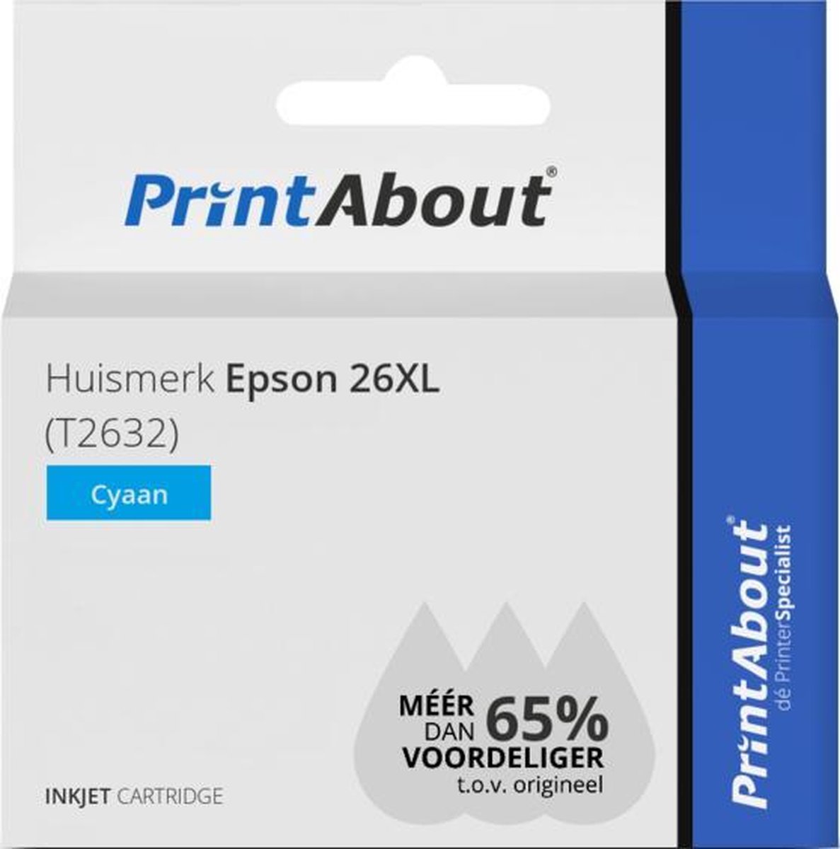 PrintAbout Huismerk Epson 26XL (T2632) Inktcartridge Cyaan Hoge capaciteit