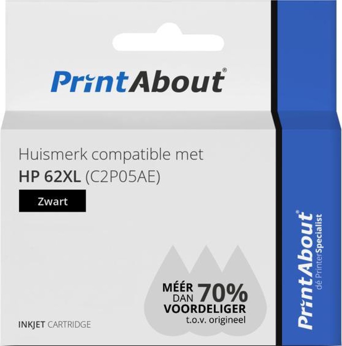 PrintAbout Huismerk compatible met HP 62XL (C2P05AE) Inktcartridge Hoge capaciteit - Zwart