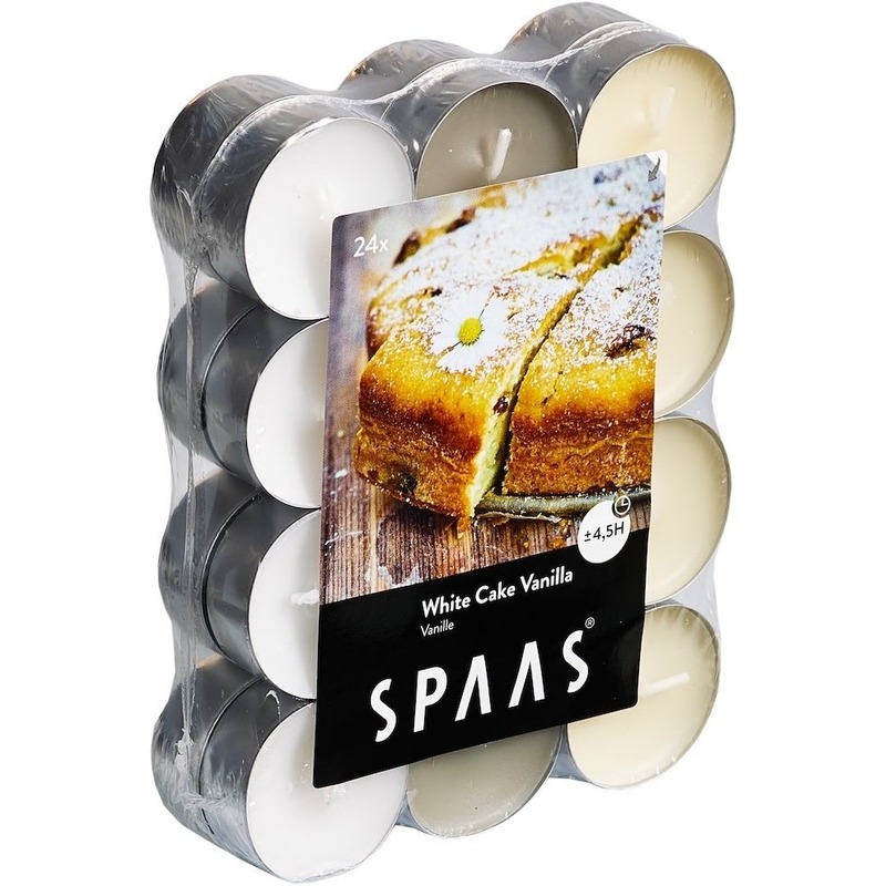 Spaas 24x Geurtheelichtjes White Cake Vanilla 4,5 branduren - Geurkaarsen cake/vanille geur - Waxinelichtjes