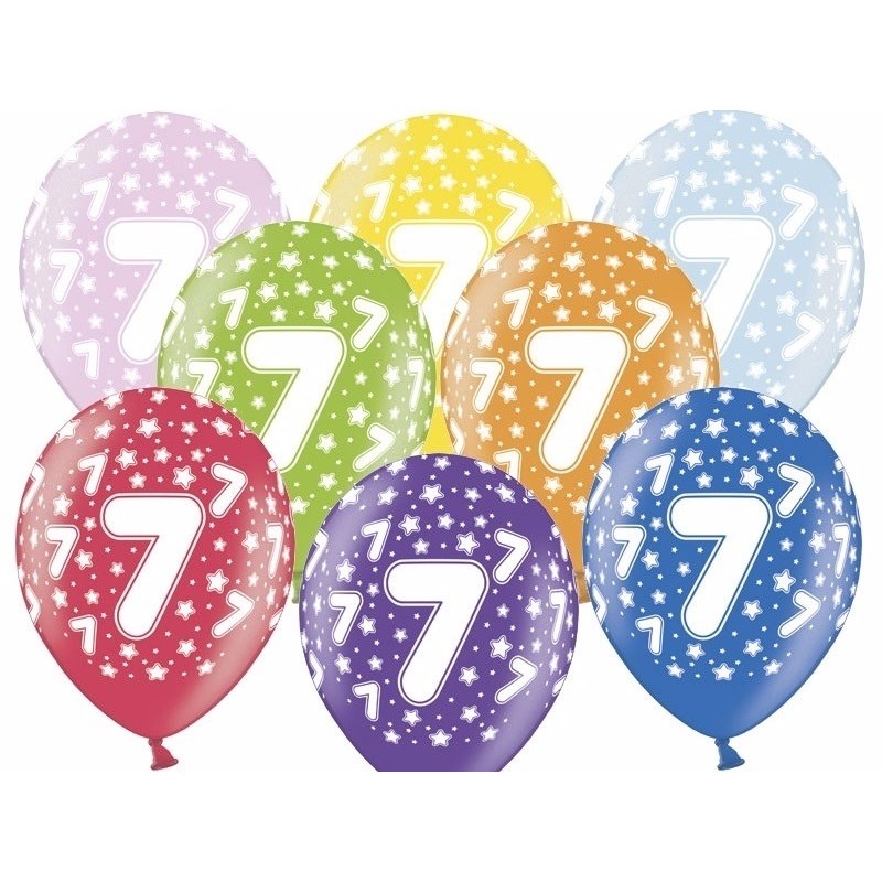 6x stuks Ballonnen 7 jaar thema met sterretjes - Leeftijd feestartikelen en versiering