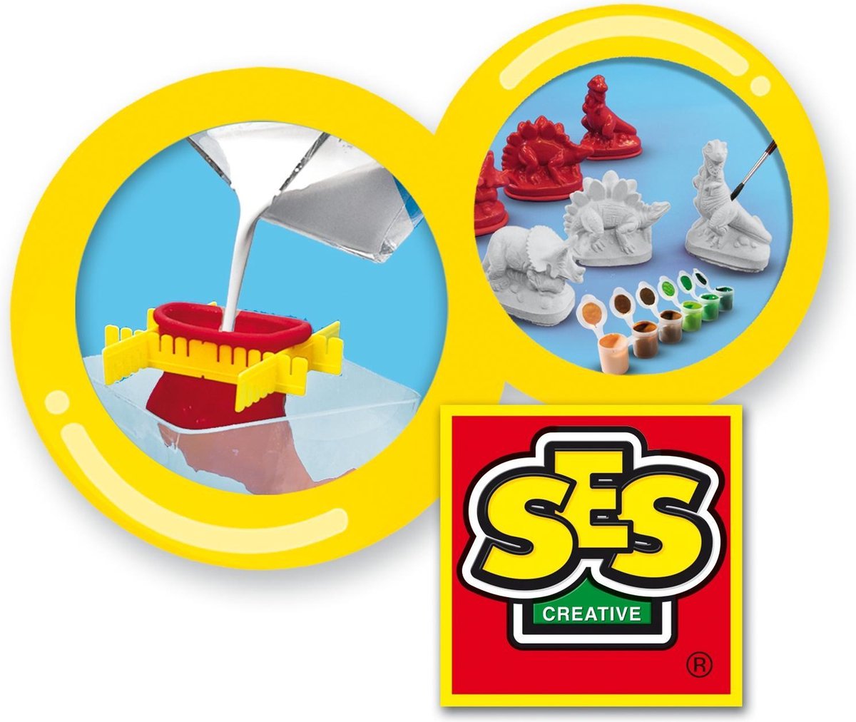 Ses gips gieten en schilderen dino's