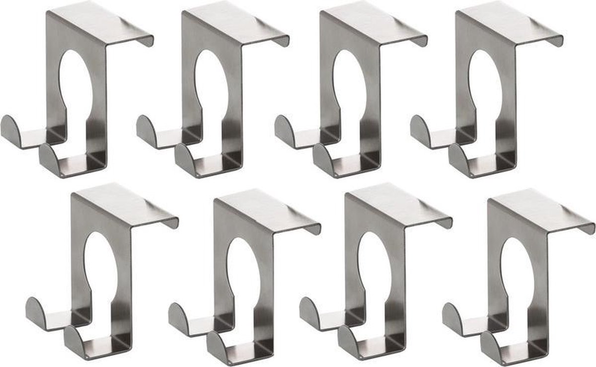 8x RVS deurhaken 5 cm - Huishouden deurhaken van RVS 8 stuks - Ophanghaakjes - Silver